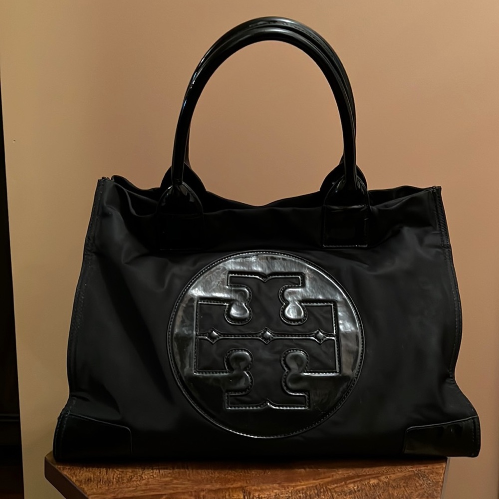 Tory Burch “Ella” Patent Nylon Tote - Black